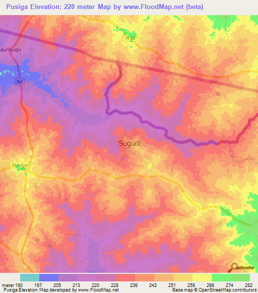 Pusiga,Ghana Elevation Map