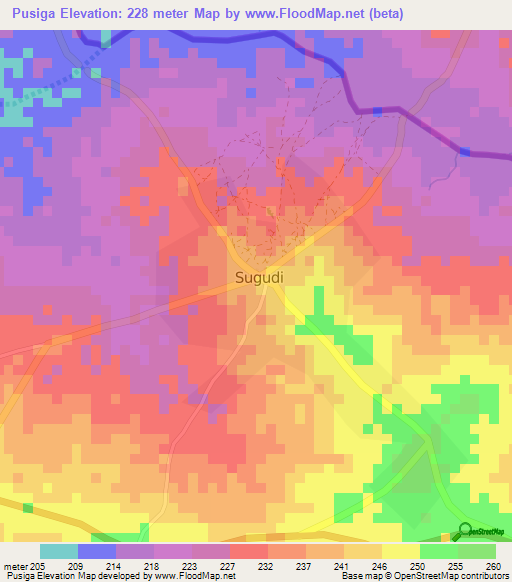 Pusiga,Ghana Elevation Map