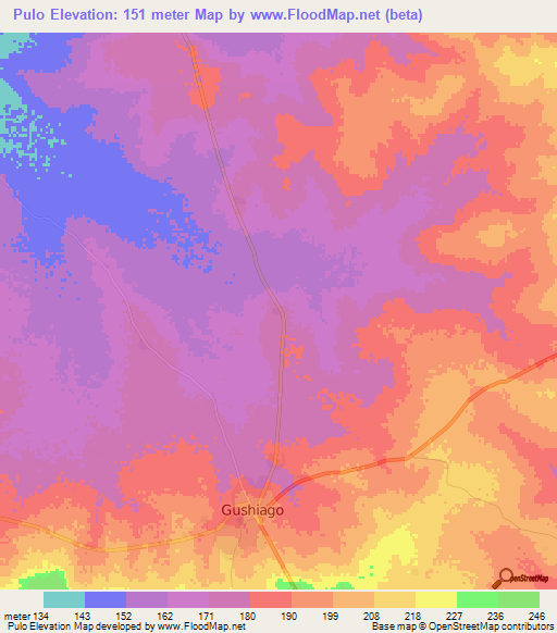 Pulo,Ghana Elevation Map