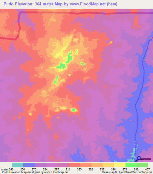 Pudo,Ghana Elevation Map