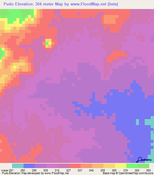 Pudo,Ghana Elevation Map