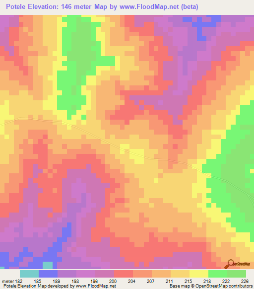 Potele,Ghana Elevation Map