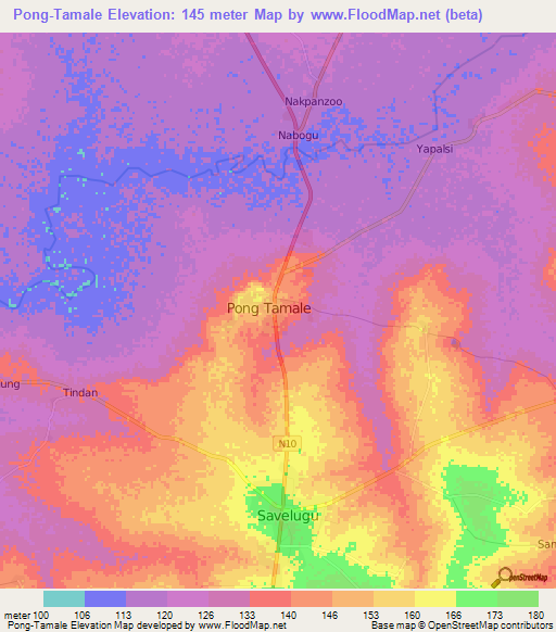 Pong-Tamale,Ghana Elevation Map