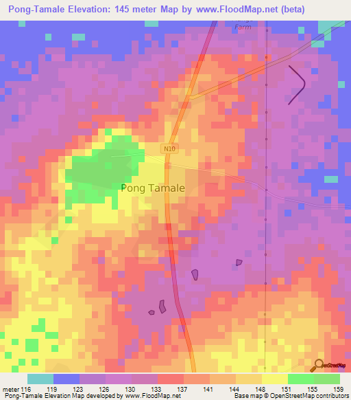 Pong-Tamale,Ghana Elevation Map