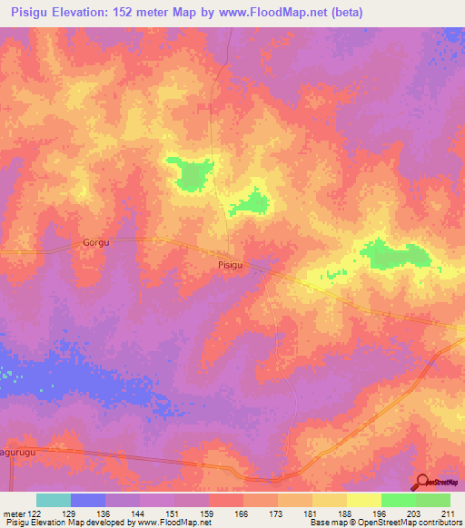 Pisigu,Ghana Elevation Map