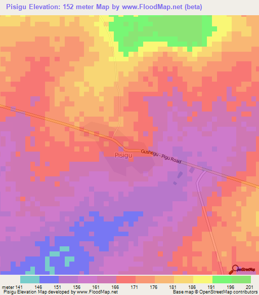 Pisigu,Ghana Elevation Map