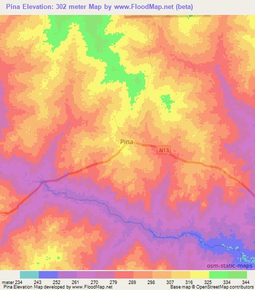 Pina,Ghana Elevation Map