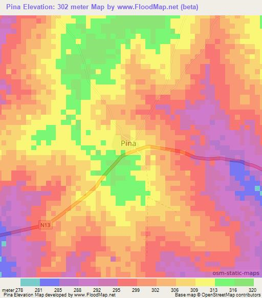 Pina,Ghana Elevation Map