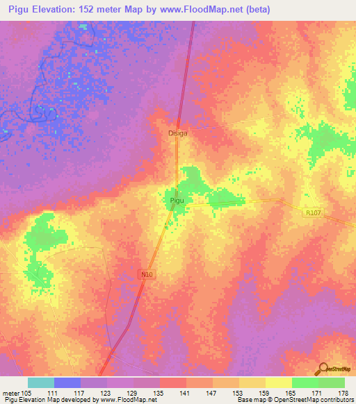 Pigu,Ghana Elevation Map