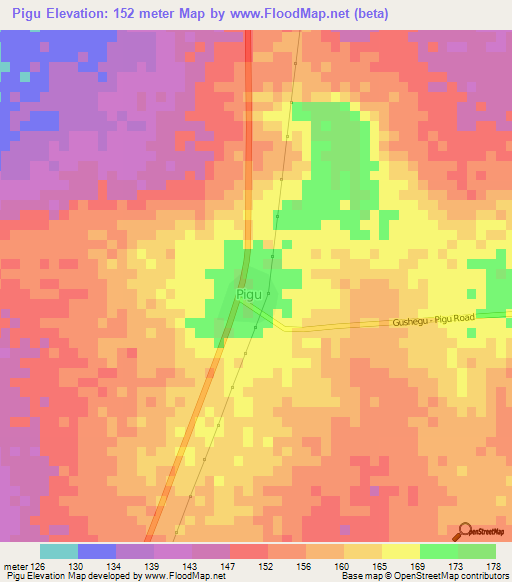 Pigu,Ghana Elevation Map