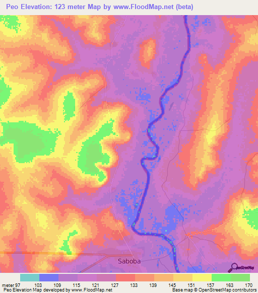 Peo,Ghana Elevation Map