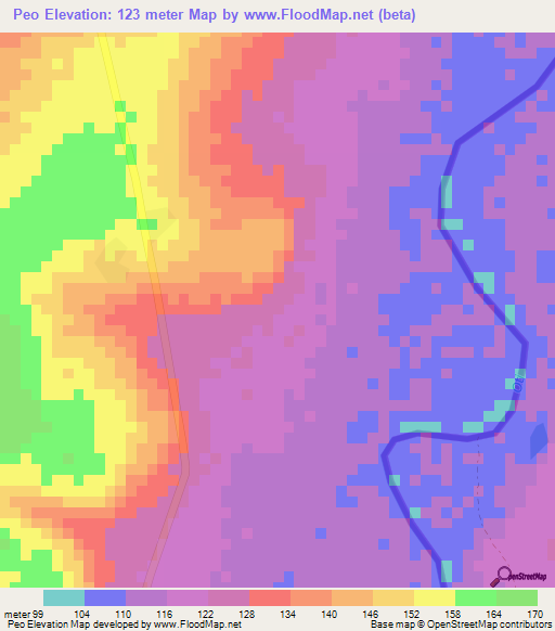 Peo,Ghana Elevation Map