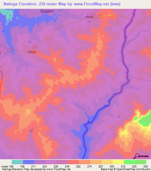 Natinga,Ghana Elevation Map