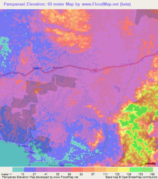 Pampanasi,Ghana Elevation Map