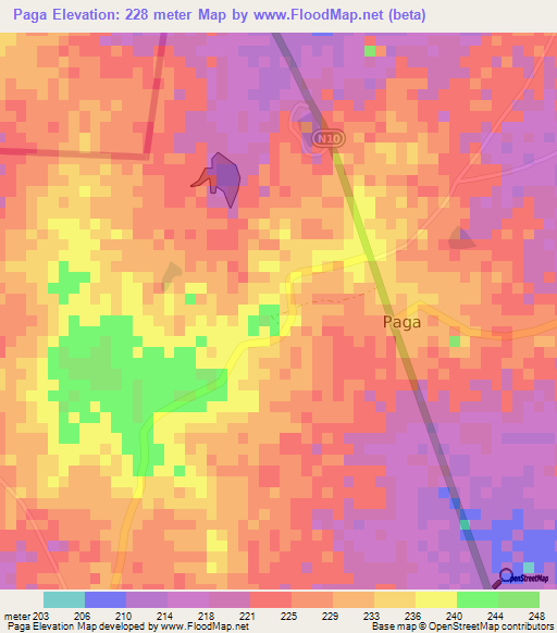 Paga,Ghana Elevation Map