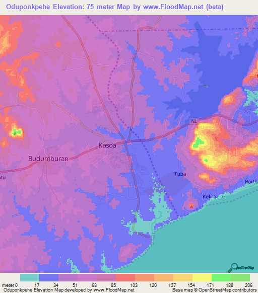 Oduponkpehe,Ghana Elevation Map