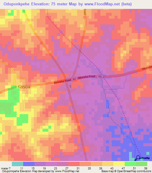 Oduponkpehe,Ghana Elevation Map