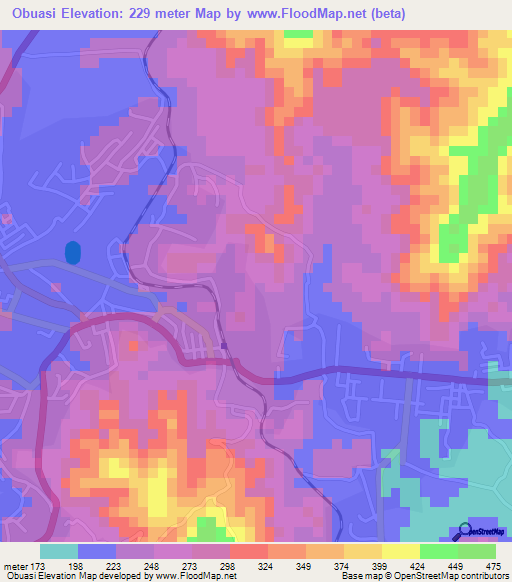 Obuasi,Ghana Elevation Map