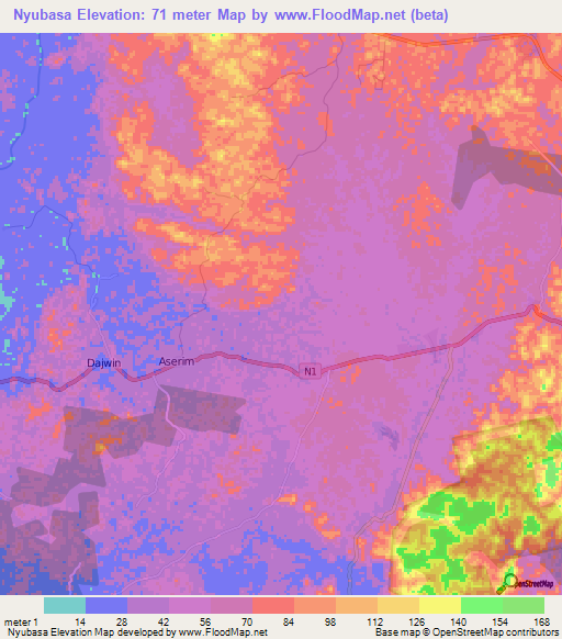 Nyubasa,Ghana Elevation Map
