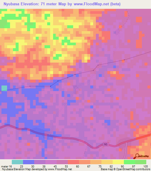 Nyubasa,Ghana Elevation Map