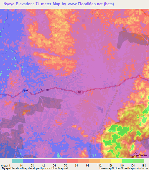 Nyaye,Ghana Elevation Map