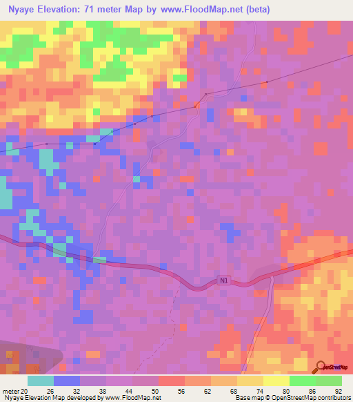 Nyaye,Ghana Elevation Map