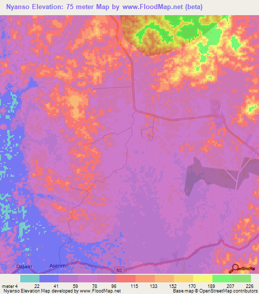 Nyanso,Ghana Elevation Map