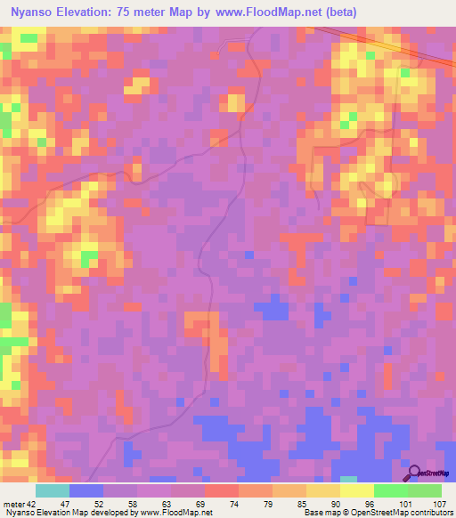 Nyanso,Ghana Elevation Map