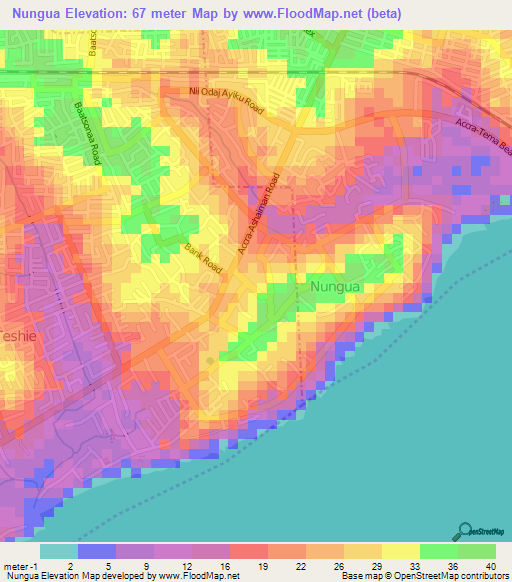 Nungua,Ghana Elevation Map