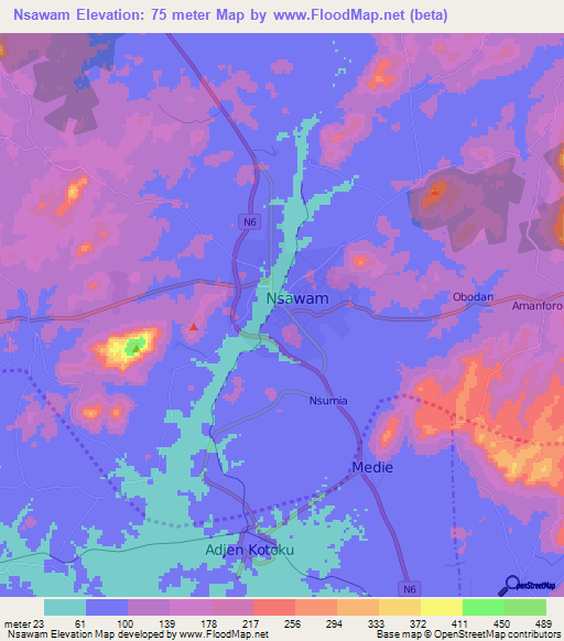 Nsawam,Ghana Elevation Map