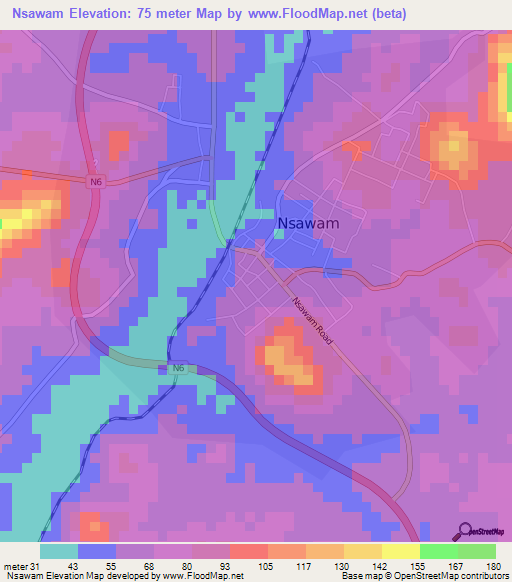 Nsawam,Ghana Elevation Map