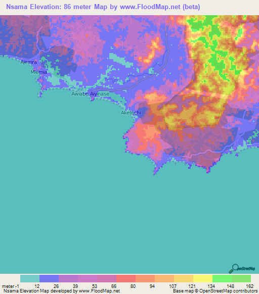 Nsama,Ghana Elevation Map