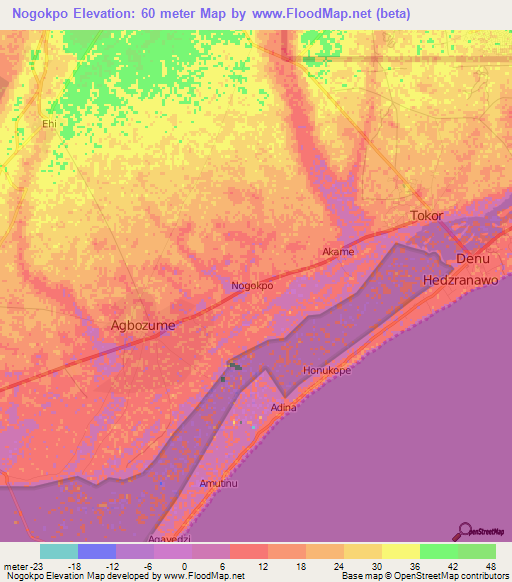 Nogokpo,Ghana Elevation Map