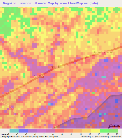 Nogokpo,Ghana Elevation Map