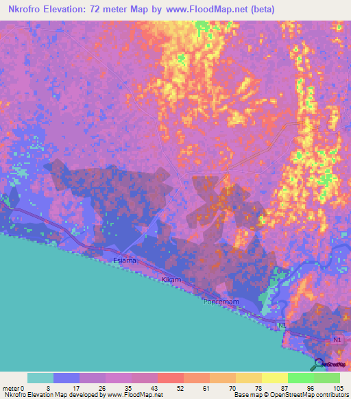 Nkrofro,Ghana Elevation Map