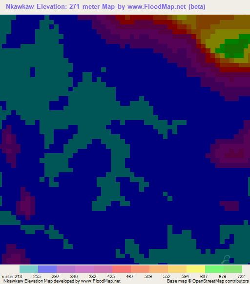 Nkawkaw,Ghana Elevation Map