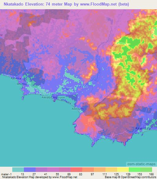 Nkatakado,Ghana Elevation Map