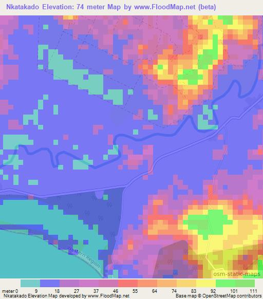 Nkatakado,Ghana Elevation Map