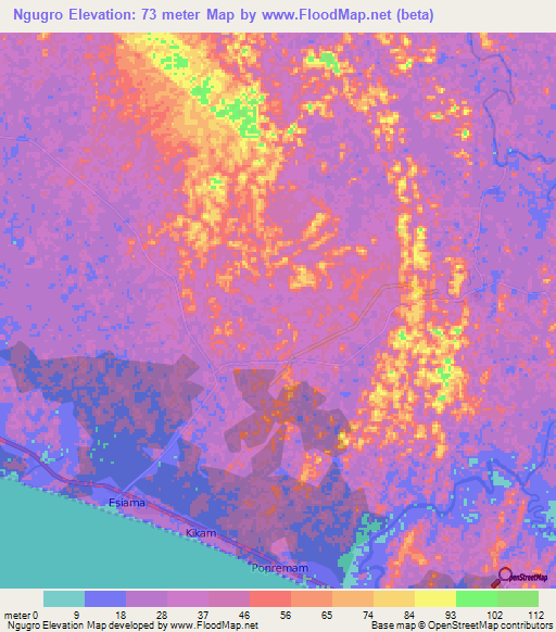 Ngugro,Ghana Elevation Map