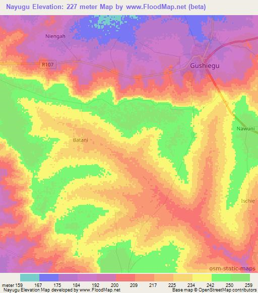 Nayugu,Ghana Elevation Map