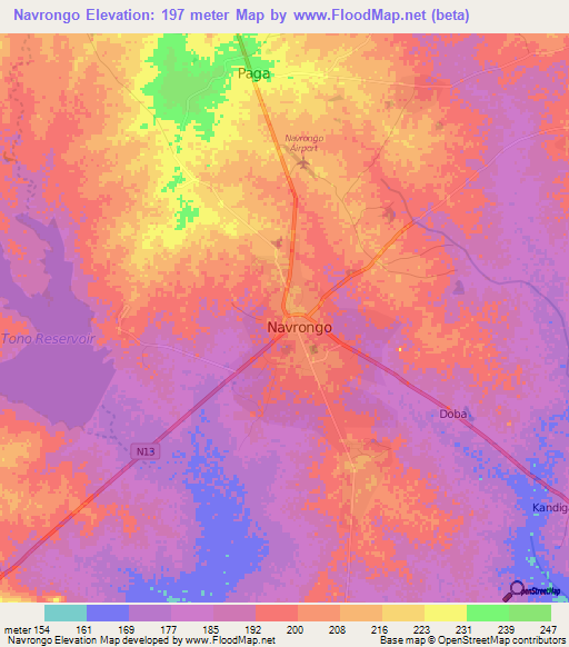 Navrongo,Ghana Elevation Map