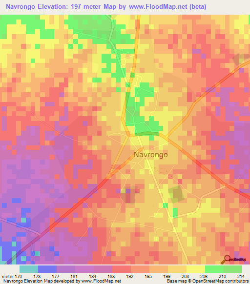 Navrongo,Ghana Elevation Map