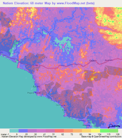 Natiem,Ghana Elevation Map