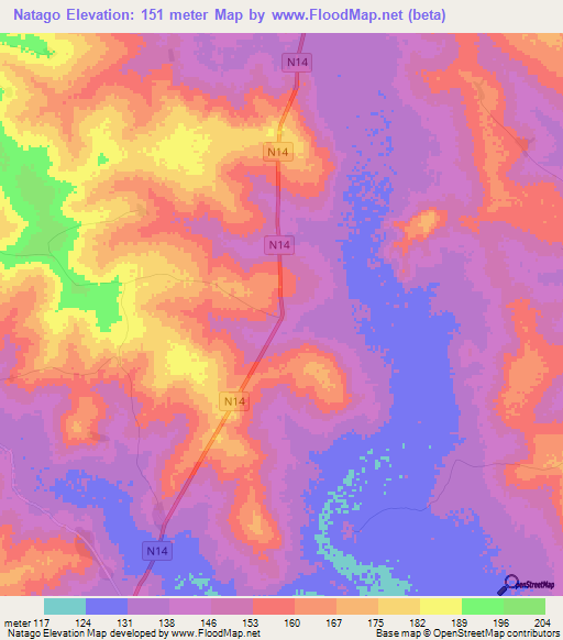 Natago,Ghana Elevation Map