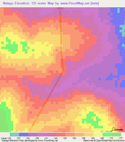 Natago,Ghana Elevation Map