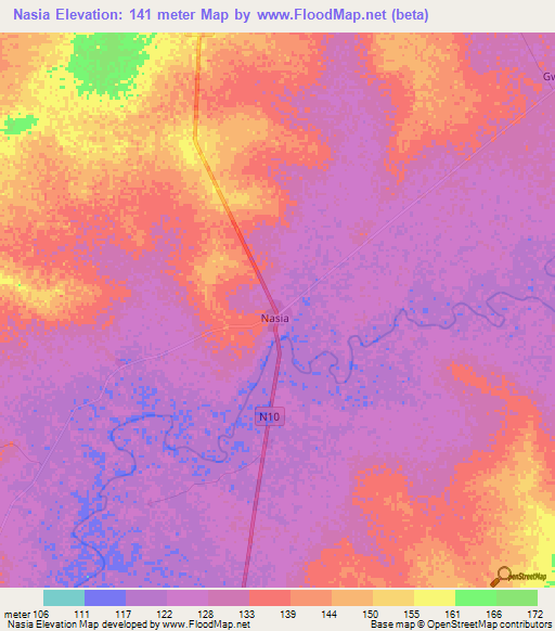 Nasia,Ghana Elevation Map