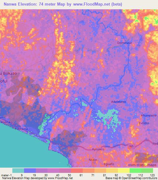 Nanwa,Ghana Elevation Map