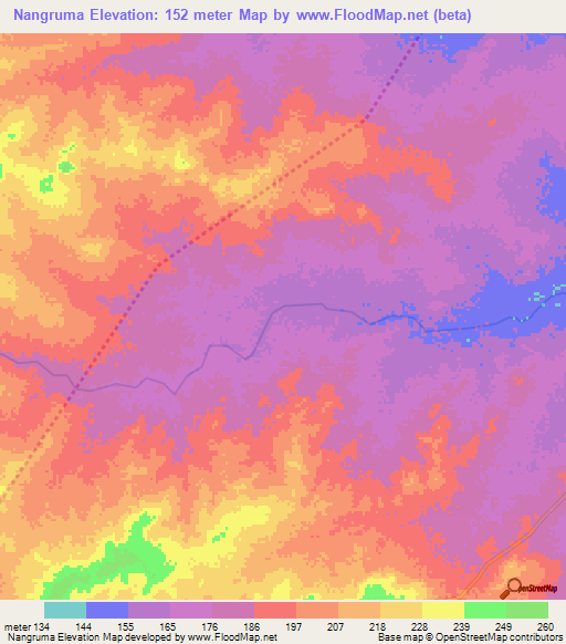 Nangruma,Ghana Elevation Map