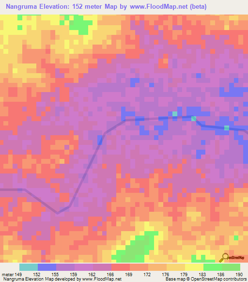 Nangruma,Ghana Elevation Map