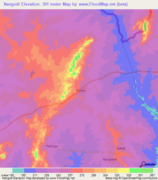 Nangodi,Ghana Elevation Map